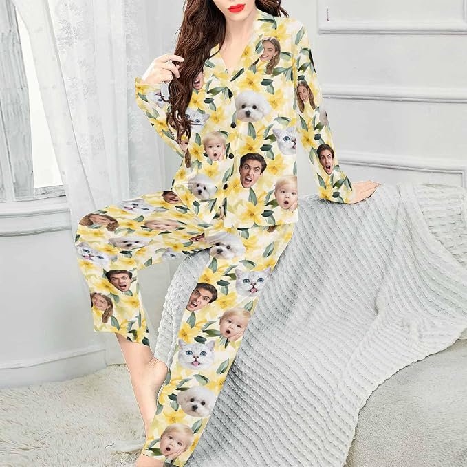 Artsadd Custom Pajamas for Women Men Family, Personalized Face Pjs Pajama Pants - Image 3