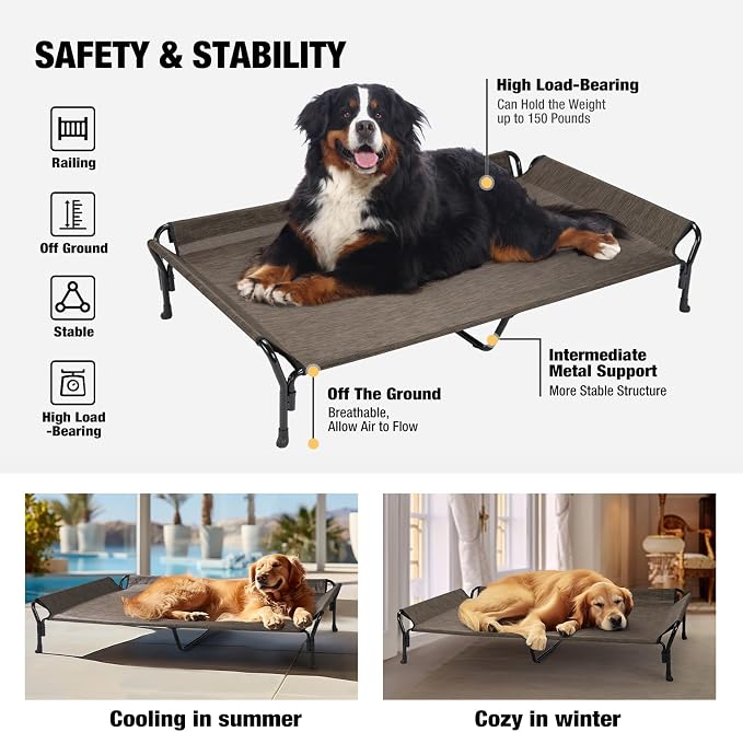 Veehoo Cooling Elevated Dog Bed, Guardrail Raised Pet Cot, Indoor & Outdoor XXL - Image 7