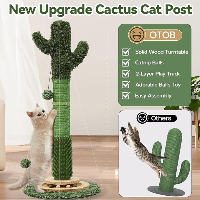 OTOB 36" Tall Cat Scratching Post, Natural Sisal Rope Cactus Cat Scratch Post - Image 7