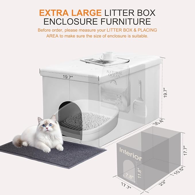 MEEXPAWS Cat Litter Box Enclosure Furniture Hidden, Cat Washroom Bench Storage - Image 2