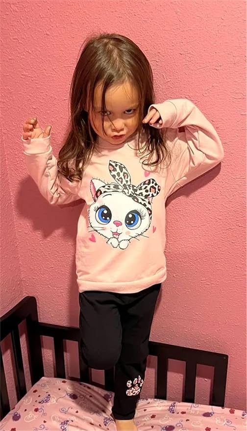Little Girls Unicorn Outfits 2 Piece Kids Ruffle Sleeve Sweatshirt + Leggings - Image 3