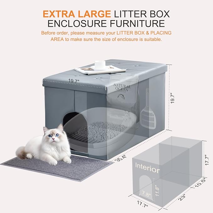 MEEXPAWS Cat Litter Box Enclosure Furniture Hidden, Cat Washroom Bench Storage - Image 2