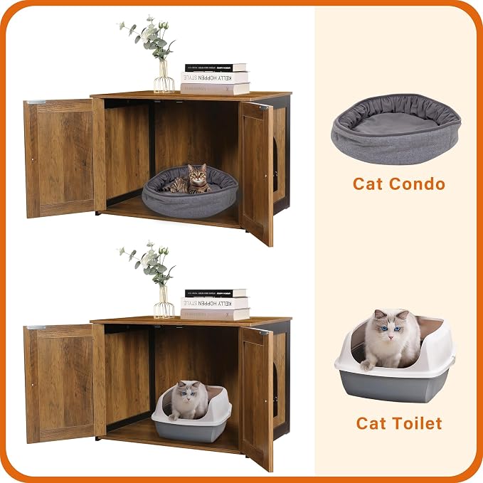 Dwanton Litter Box Enclosure, Cat Litter Box Furniture Hidden, Reversible - Image 7