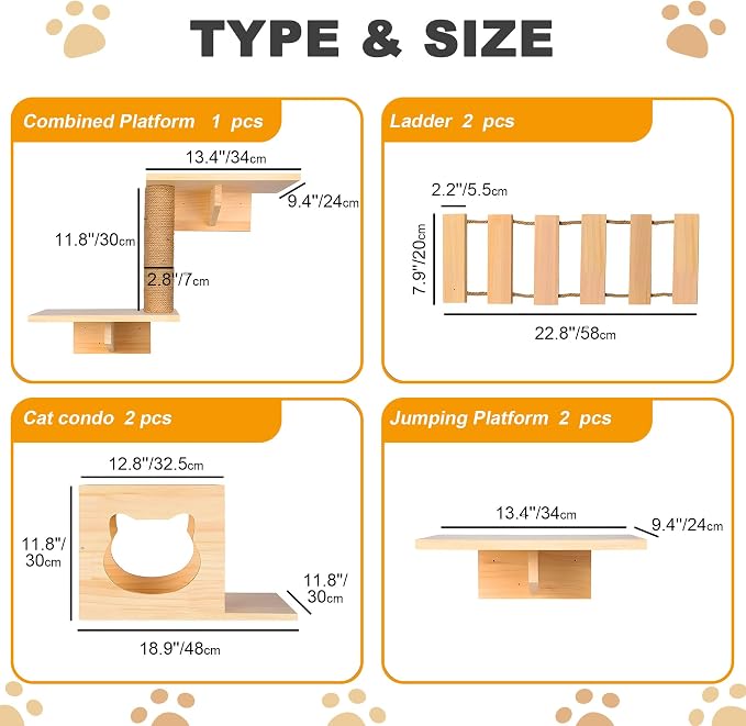 Cat Wall Shelves and Perches, Pine Wooden Cat Wall Furniture Climbing Shelves - Image 5