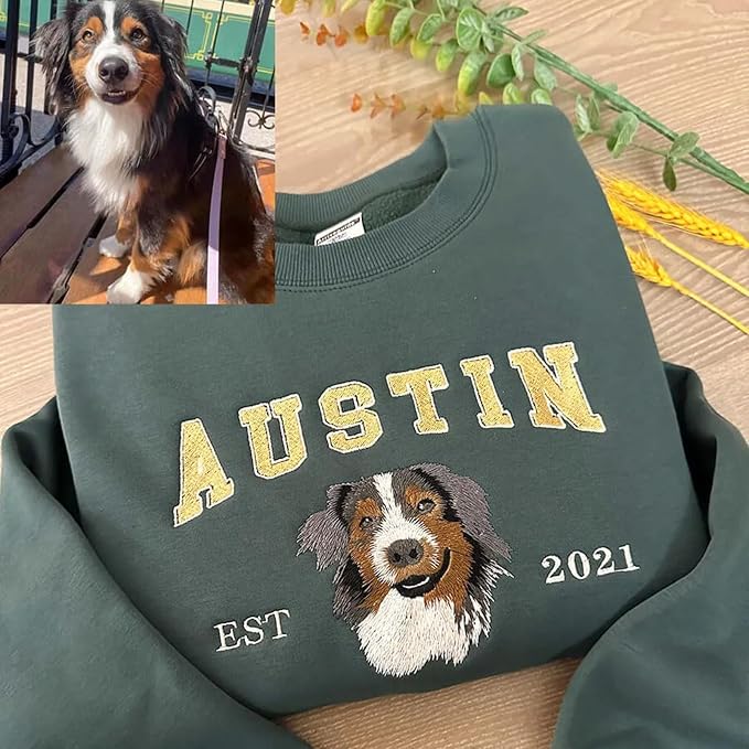 Custom Dog Portrait Embroidered Sweatshirt Pet Photo Embroidery Design Your Pet - Image 2