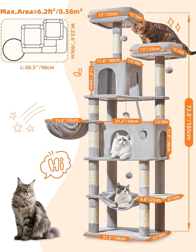 Taoqimiao Large Cat Tree，73-Inch Cat Tree Tower - Image 2