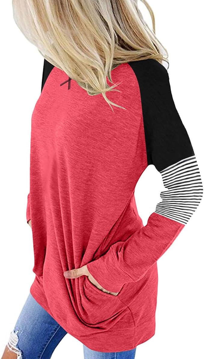 Akihoo Womens Casual Long Sleeve Tunic Tops Crew Neck Shirt Blouses - Image 4