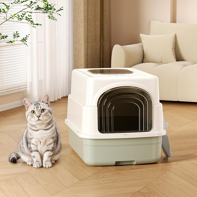 Basics Cat Litter Box with Lid, Fully Enclosed Litter Box with Scoop, Standard - Image 6