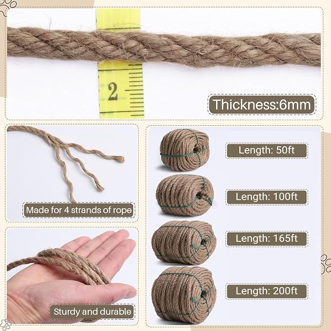 Sisal Rope for Cat Scratcher 1/4" 200 Ft Cat Tree Twine for Repairing Cat - Image 4