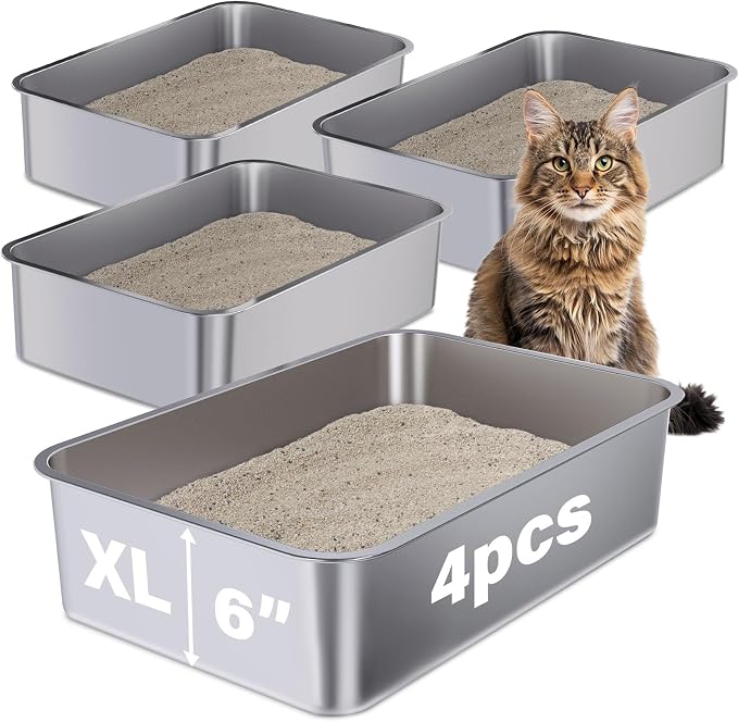 Stainless Steel Litter Box, 23.6"x15.7"x6" Metal Litter Box 4 Pack, Non Stick by Holintan