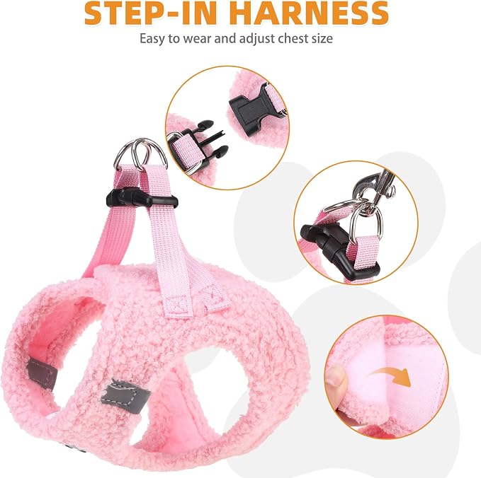KOOLTAIL Plush Small Dog Harness and Leash Set, Warm Fleece No Pull Puppy Vest - Image 3
