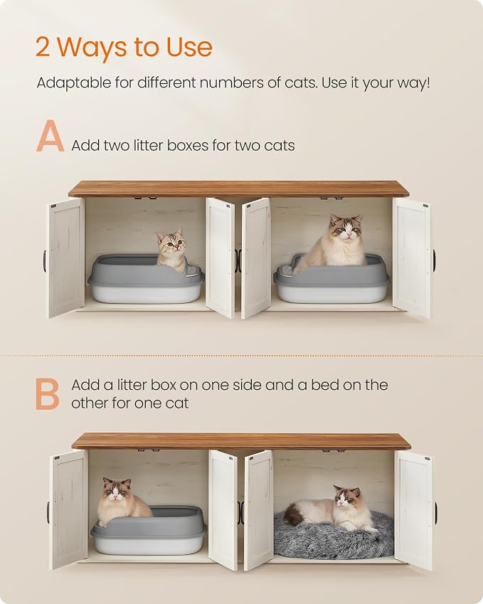 Feandrea Double Cat Litter Box Enclosure, Modern Litter Box Furniture Hidden - Image 3