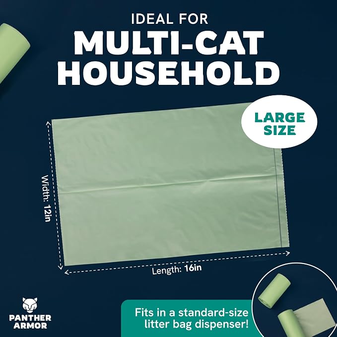 Panther Armor Cat Litter Bags, 100 Large Compostable Unscented Poop Bags - Image 4