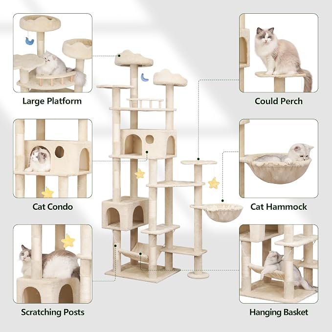 79inch Heavy Duty Cat Tree for Indoor Cats Large Adult, Tall Giant Cat Tower - Image 2