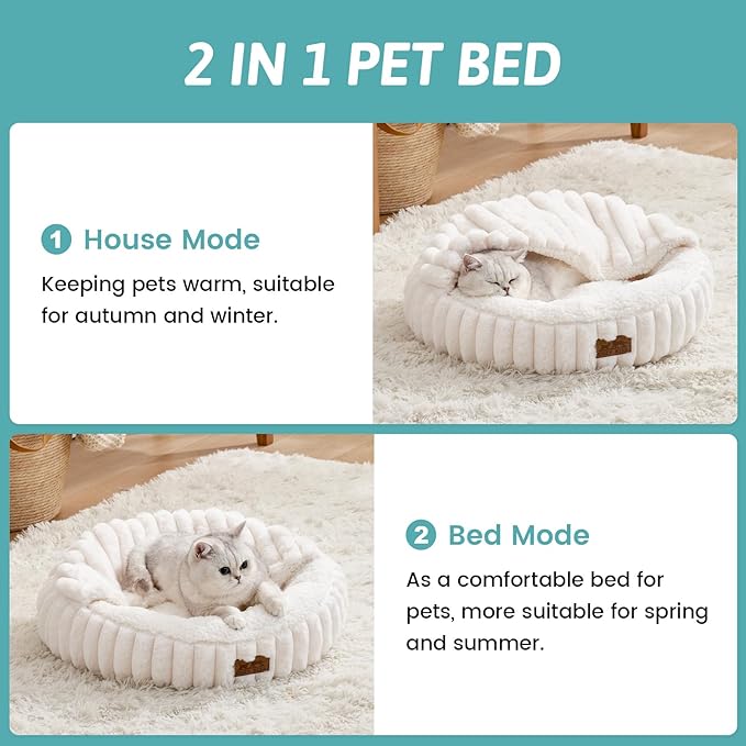 Cat Bed with Hooded Blanket, Round Fluffy Anti-Anxiety Pet Bed - Image 3