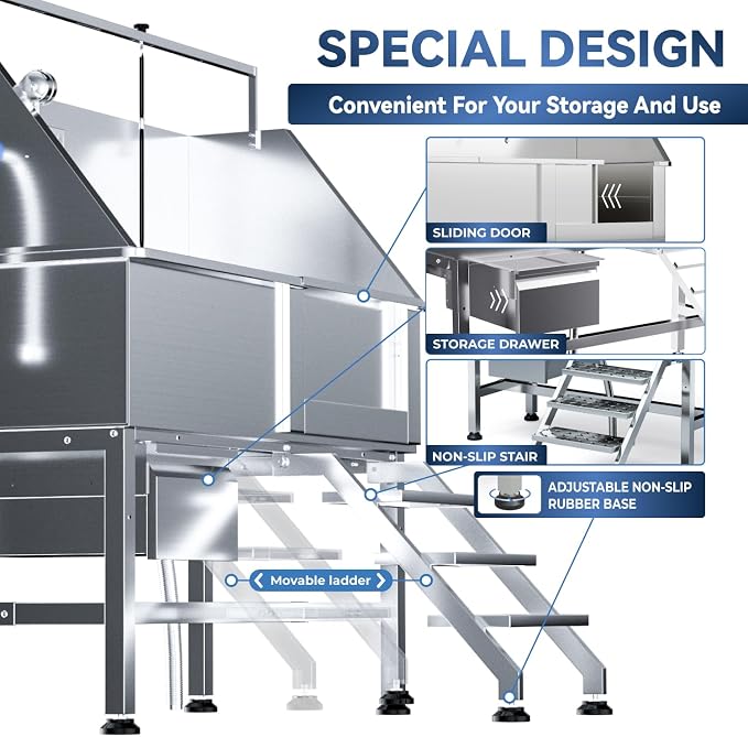 46" Dog Wash Station, 304 Stainless Steel, Side Stair, 440 lb - Image 5