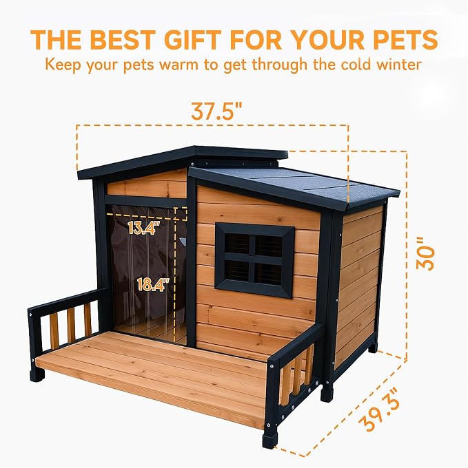 Large Dog House Outdoor Indoor for Small Medium Large Dog, Wood Insulated Dog - Image 4