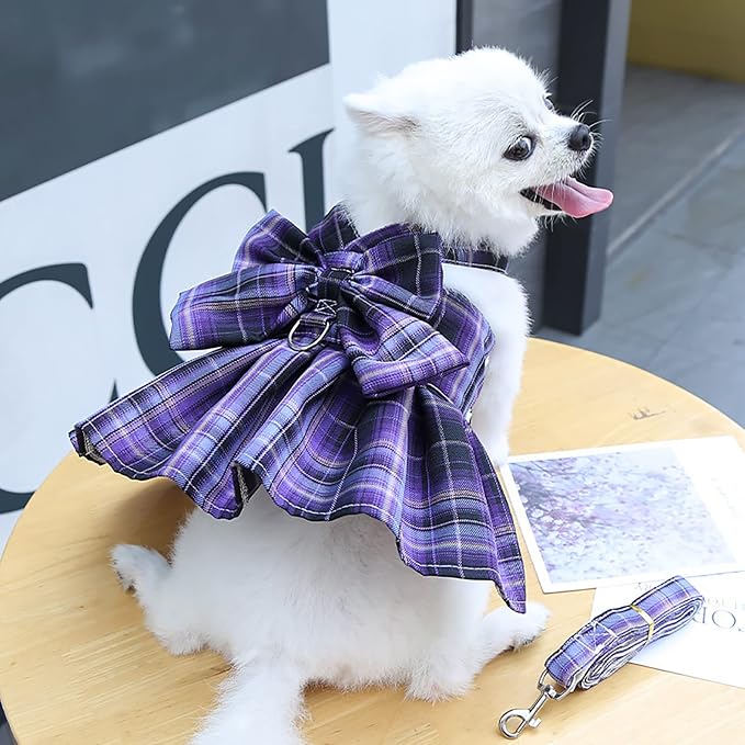 PETCARE Plaid Dog Dress Bow Tie Harness Leash Set - Image 2