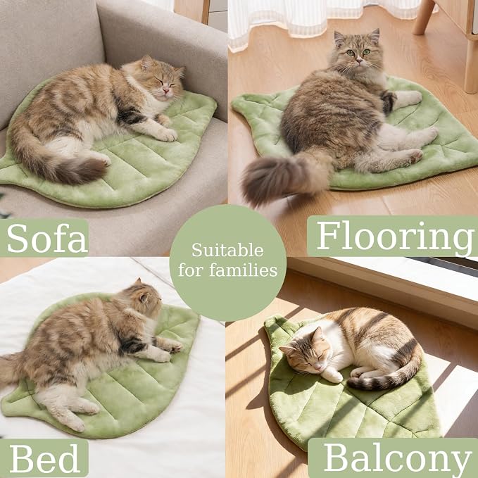 Self Warming Cat Leaf Mat, Comfortable Soft Fabric Breathable Cozy Cat Warm Bed - Image 2