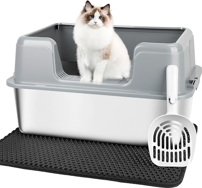 Vivifying XL Stainless Steel Cat Litter Box, High Side Metal Litter Pan by Vivifying