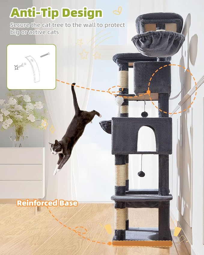Taoqimiao Cat Tree Tower, 76-Inch Sturdy Cat Tree - Image 8