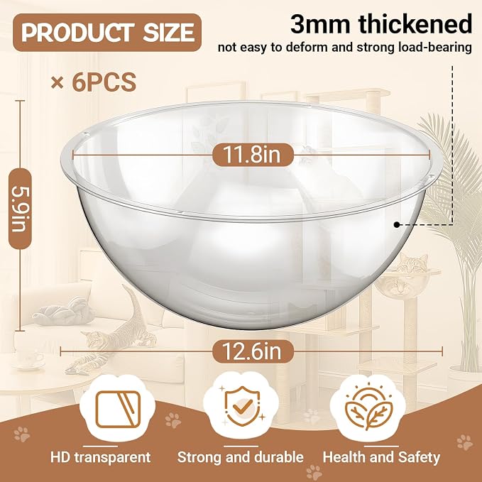 6 Pcs Acrylic Dome Cat Bubble, 11.8 Inch Space Transparent Capsule Cover Clear - Image 2