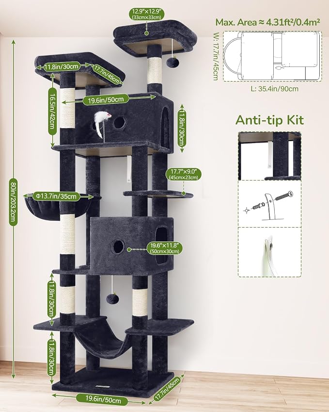 Globlazer Heavy Duty Cat Tree Tower 80in Tall Extra Large Cat Tree Tower - Image 6