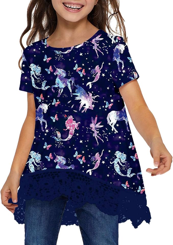 storeofbaby Girls Casual Tunic Tops Short Sleeve Loose Soft Blouse T-Shirt - Image 2