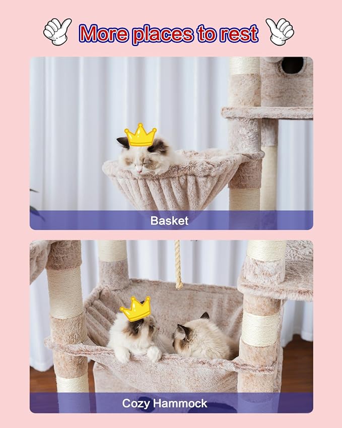 Cat Tree for Indoor Cats Large Adult, 2 Baskets, 2 Condos, Muchroom GCT030MU - Image 5