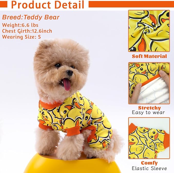 XPUDAC 4 Pack Dog Pajamas Soft Strechy Duck Pink Print Dog Clothes - Image 3
