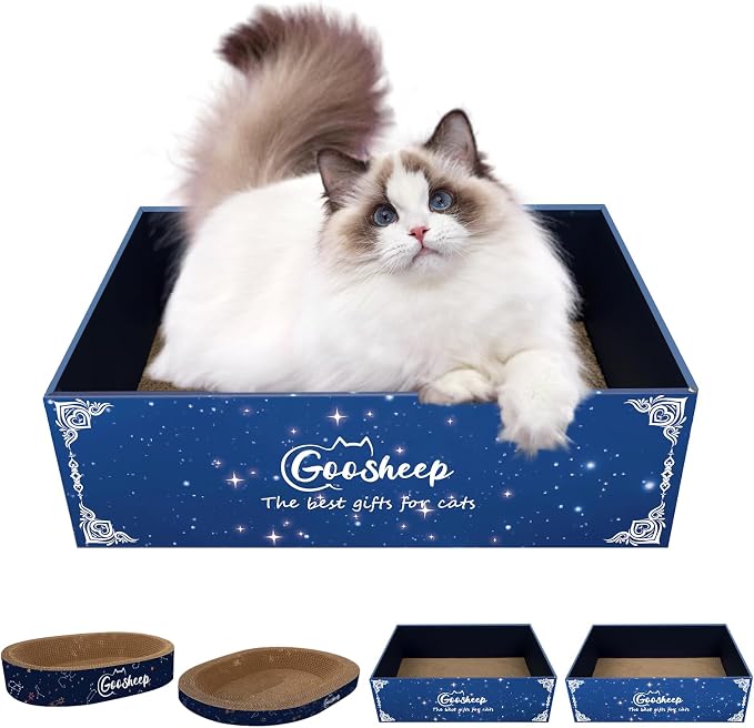 4-in-1 Cat Scratcher and Bed, 2 Scratching Pads & 2 Oval Loungers by Goosheep