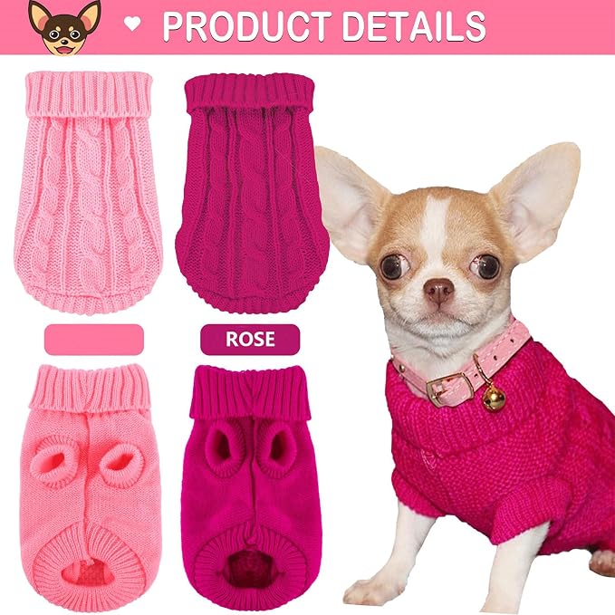 Kallfir's cutie XXS Dog Sweater, 2 Pieces Turtleneck Knitted Chihuahua Sweater - Image 5