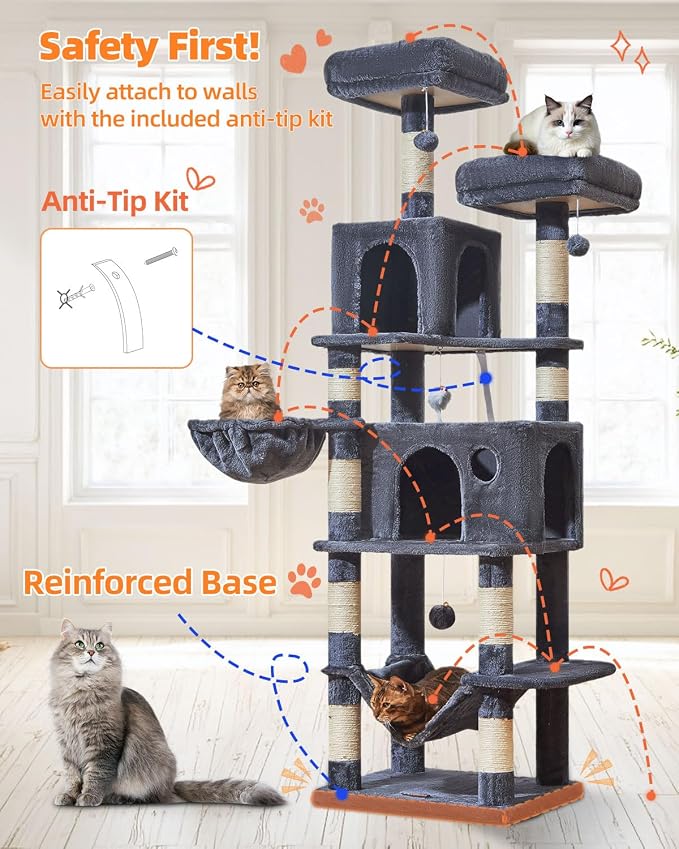 Taoqimiao Large Cat Tree，73-Inch Cat Tree Tower - Image 7