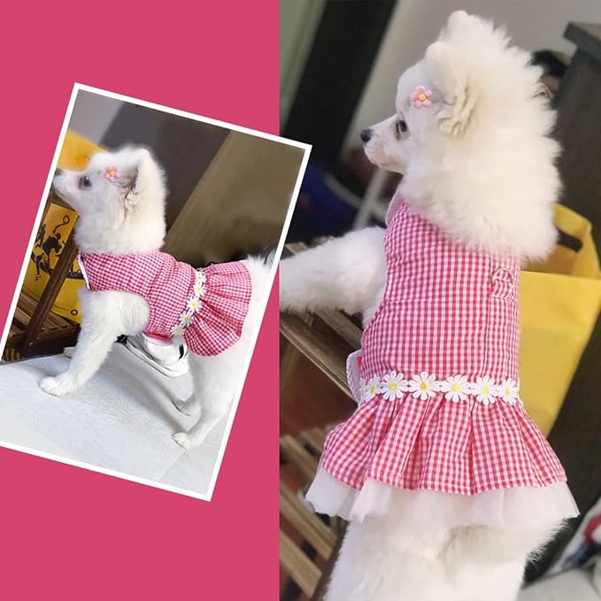 Small Dog Dress with Leash Set Adjustable Dog Harness Dress with D Ring - Image 5