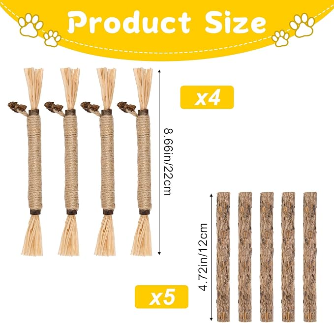 9 Pack Silvervine Sticks for Cats, Natural Cat Chew Stick Cat Toys Set - Image 2