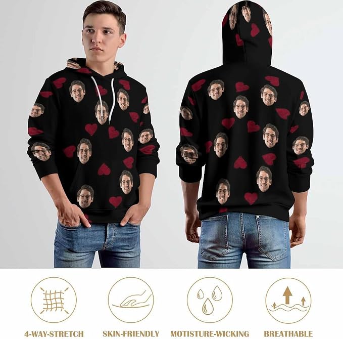 Artsadd Custom Face Unisex athletic Pockets Sweatshirt Loose Hoodie Custom - Image 7