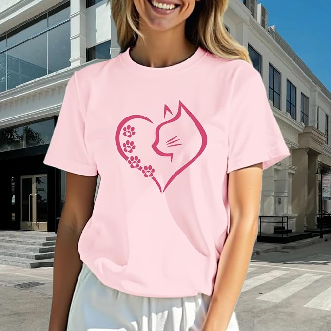 Cat Shirts for Women Cat Mom Tshirts Pet Lover Shirt Cats Paw Print Tee Tops - Image 2