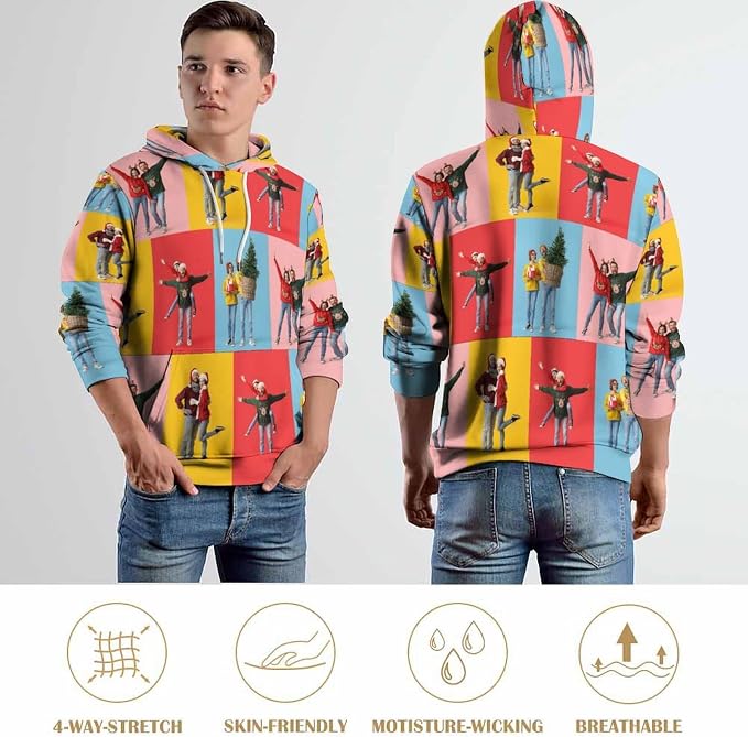 Artsadd Custom Face Unisex athletic Pockets Sweatshirt Loose Hoodie Custom - Image 6