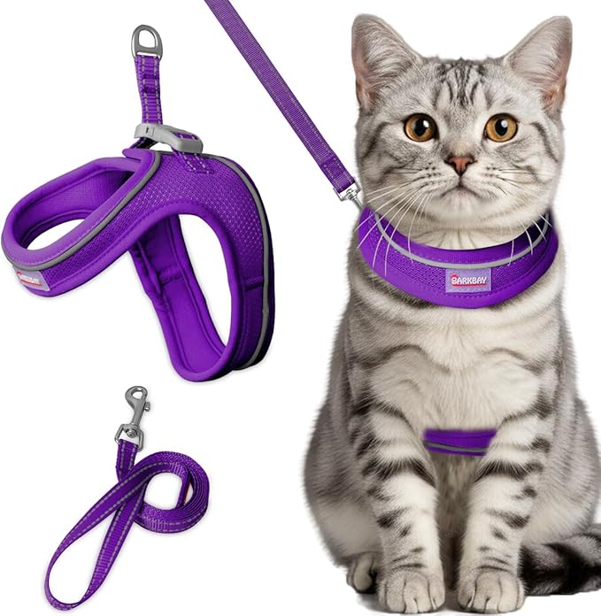 Cat Harness and Leash Set, Escape Proof Kitten Harness, Step in Adjustable Soft by BARKBAY