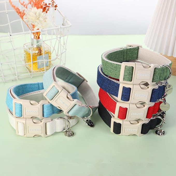 DOGWONG Cotton Hemp Dog Collar, Heavy-Duty Black Dog Collar Adjustable Soft - Image 5