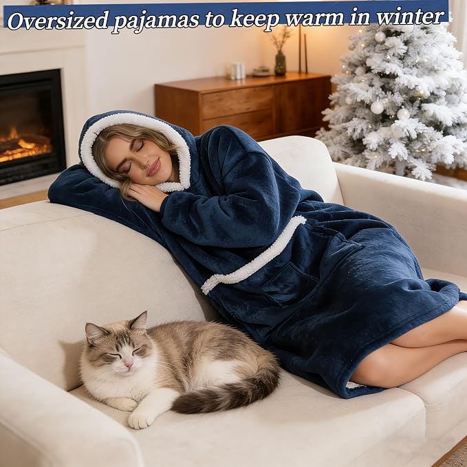 Wearable Blanket Hoodie with Giant Pocket, Soft Warm Sherpa Fleece Oversized - Image 5