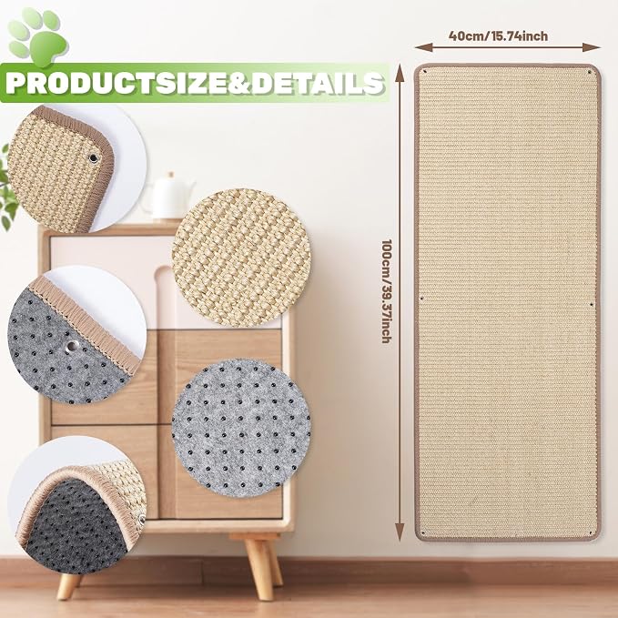 Natural Sisal Cat Scratching Mats 2 Packs, Cat Scratch Furniture Protector - Image 2