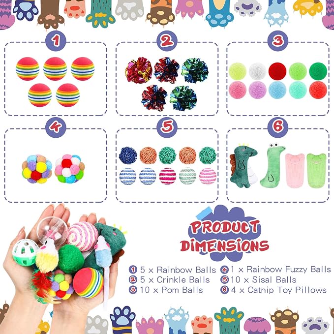 Lenwen 100 Pcs Cat Toys Set Bulk Cat Fur Mice Toys Variety Plastic Ball - Image 4