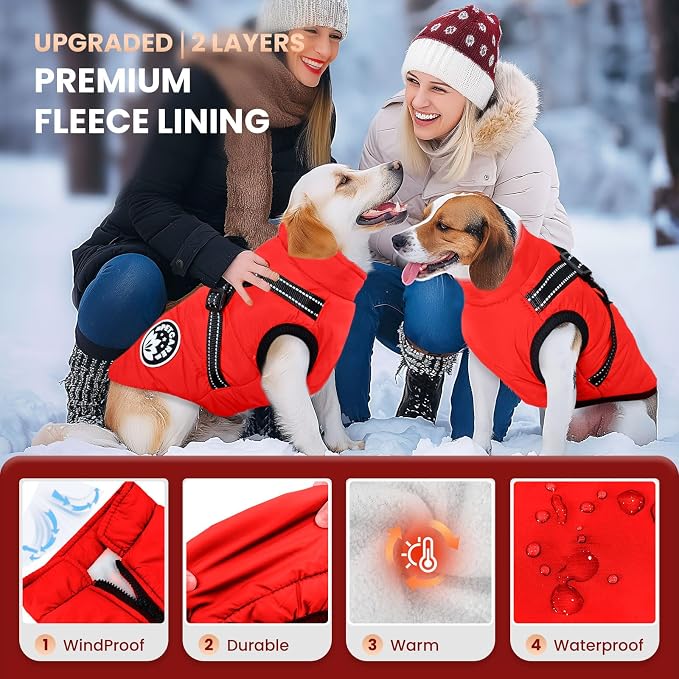 PETCARE Winter Dog Coat with Harness Built in Waterproof Dog Jackets Warm Pet - Image 2