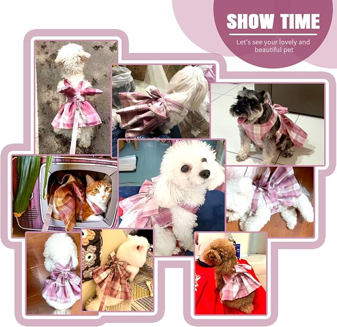 PETCARE Plaid Dog Dress Bow Tie Harness Leash Set - Image 4