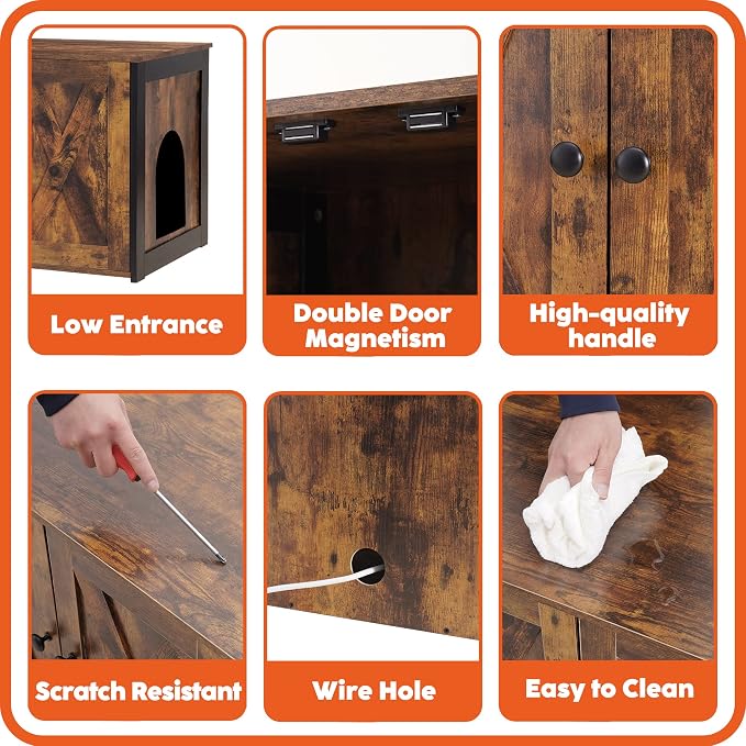 Dwanton Litter Box Enclosure, Cat Litter Box Furniture Hidden, Reversible - Image 6