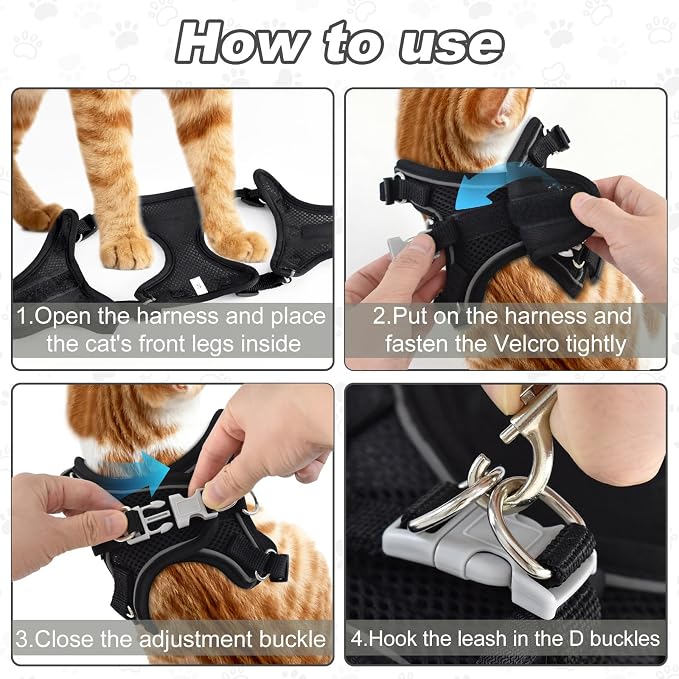 Kitten Cat Harness and Leash Set, Escape Proof Soft 4-Adjustable Cat Walking - Image 7