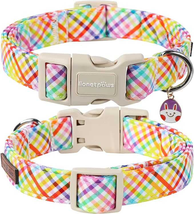 Lionet Paws Easter Dog Collar, Comfortable Adjustable Colorful Plaid Collar - Image 3