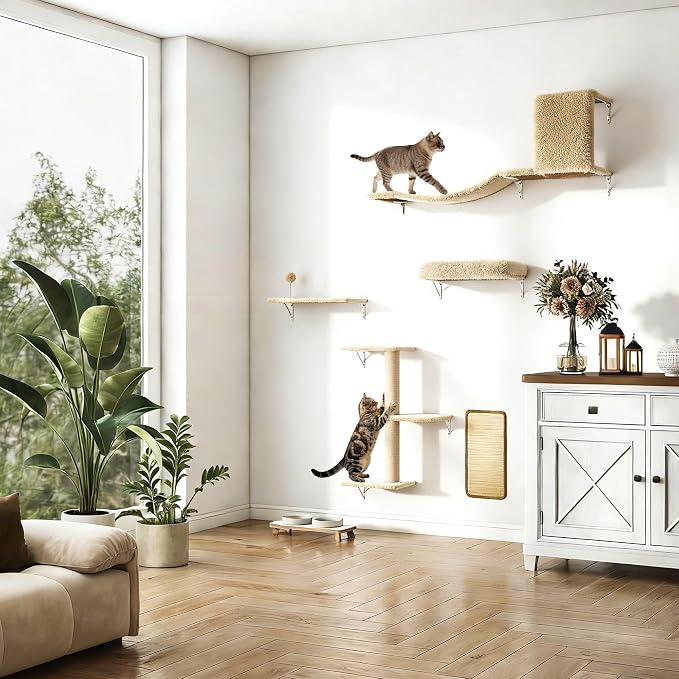 COZIWOW Cat Wall Shelves Set, 5-Piece Wall Mounted Cat Furniture - Image 8