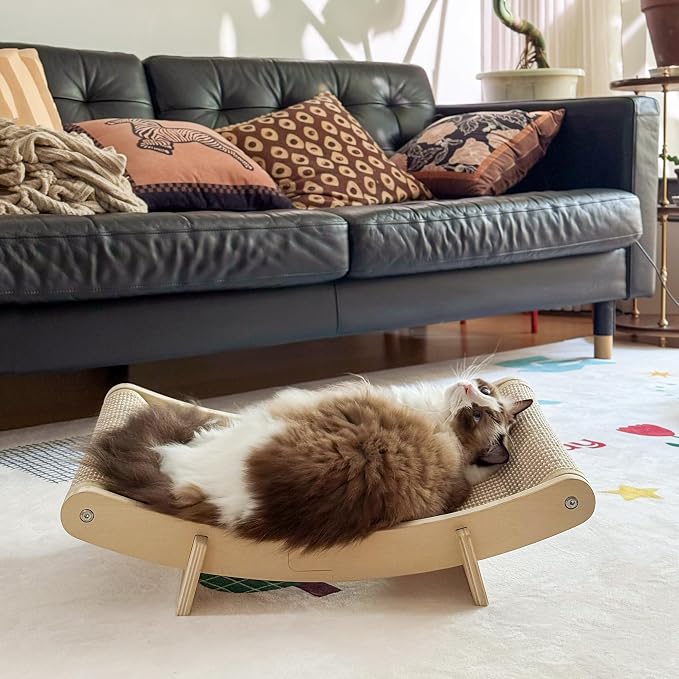 PETKARAY Inclined Sisal Cat Scratcher Bed, Curved Wooden Cat Hammock Chair - Image 6